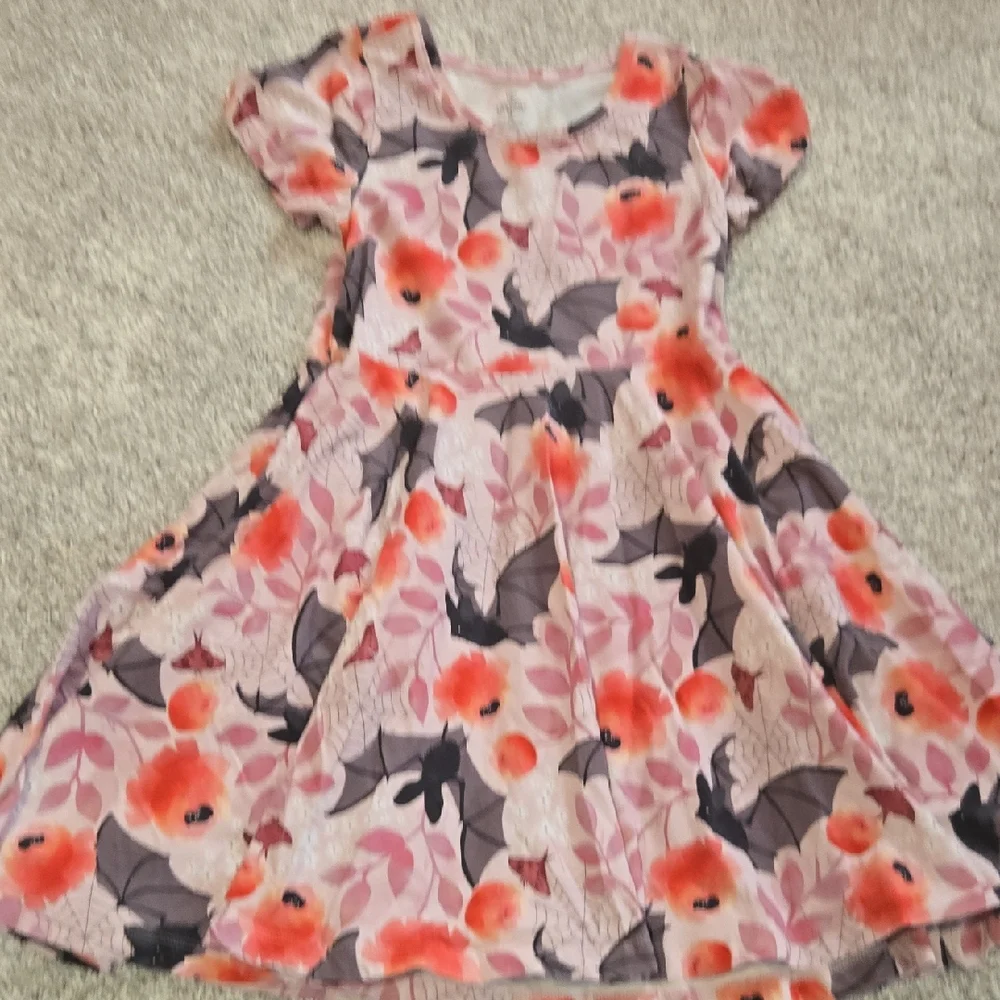 Princess Awesome Girls Pink Floral & Bat Print Twirl Dress by